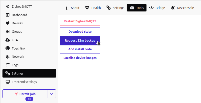 Creating a Zigbee2MQTT backup