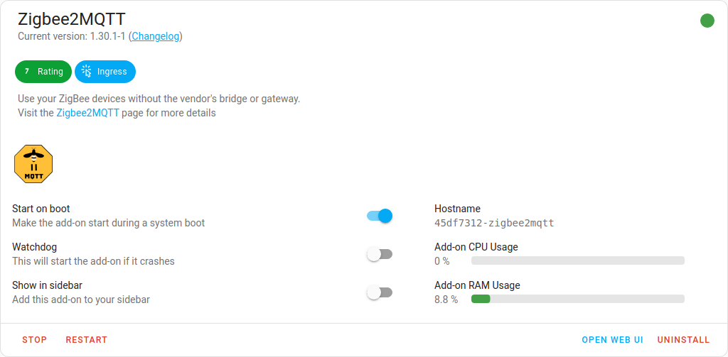 Stopping the Zigbee2MQTT add-on